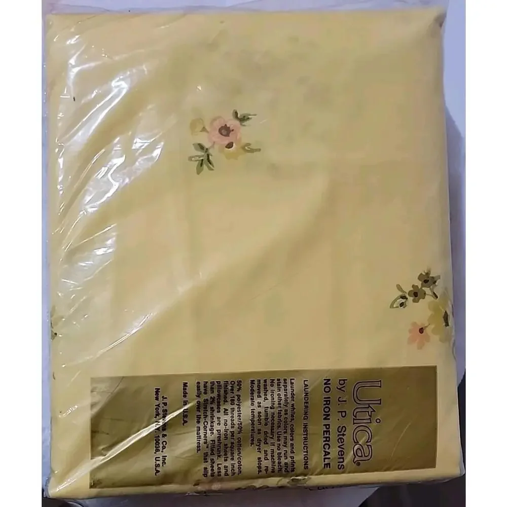 UTICA BY J. P. Stevens No Iron Percale Vintage BEDSHEET TWIN YELLOW FLORAL #4
